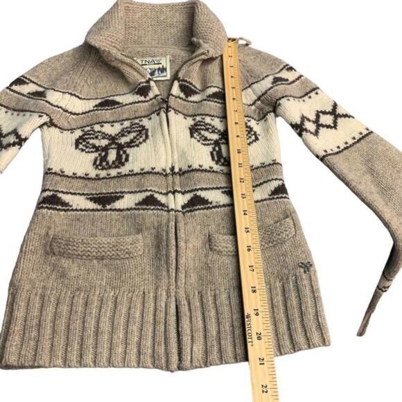 TNA Aritzia Brown 100% Lambswool Zip Up Long Sleeves Sweater Cardigan Small READ - Picture 4 of 10